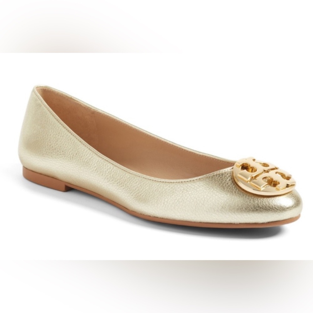 Tory Burch Claire Metallic Tumbled Leather Ballet Flat - Spark Gold